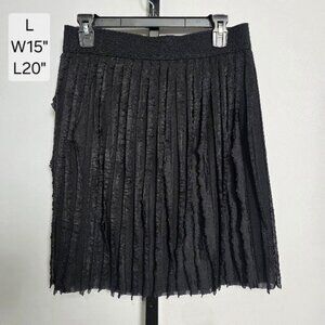 MSK Skirt Women's L Black Shredded Fringe Textured Knit Elastic Waist Mini USA